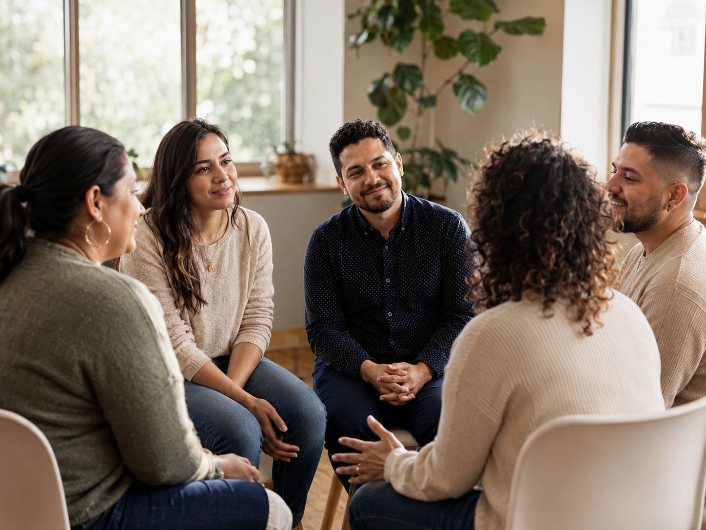 Adults participating in a supportive community gathering