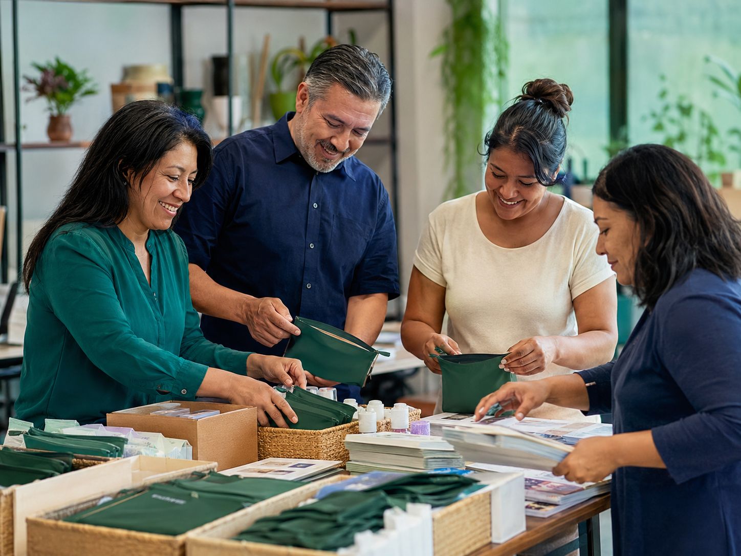 Community supporters preparing wellness and educational materials