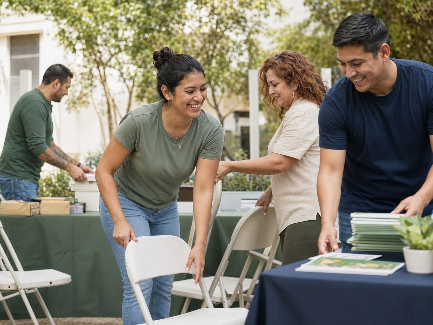 Volunteers preparing a community event